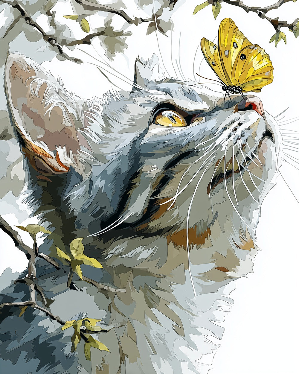 Cat and golden butterfly cross stitch kit for beginners