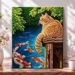 Cat and koi pond pearl diamond painting kit for beginners
