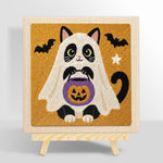 Cat ghost with pumpkin bucket punch needle kit for beginners