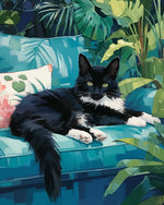 Cat on tropical couch cross stitch kit for beginners