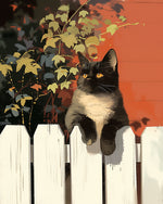 Cat resting on white fence cross stitch kit for beginners
