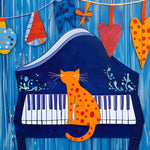 Cat sitting on piano cross stitch kit for beginners