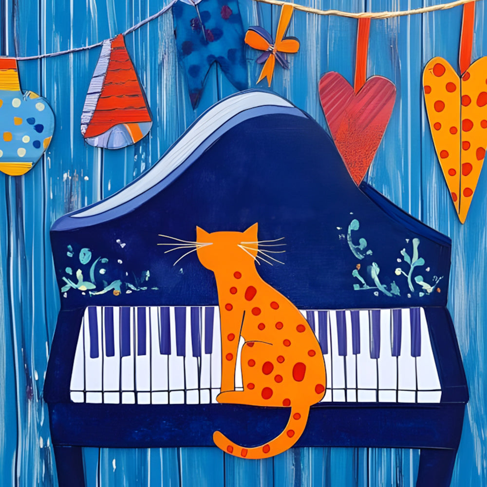 Cat sitting on piano cross stitch kit for beginners