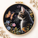 Cat watching butterfly embroidery kit