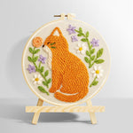 Cat with wildflowers punch needle kit for beginners