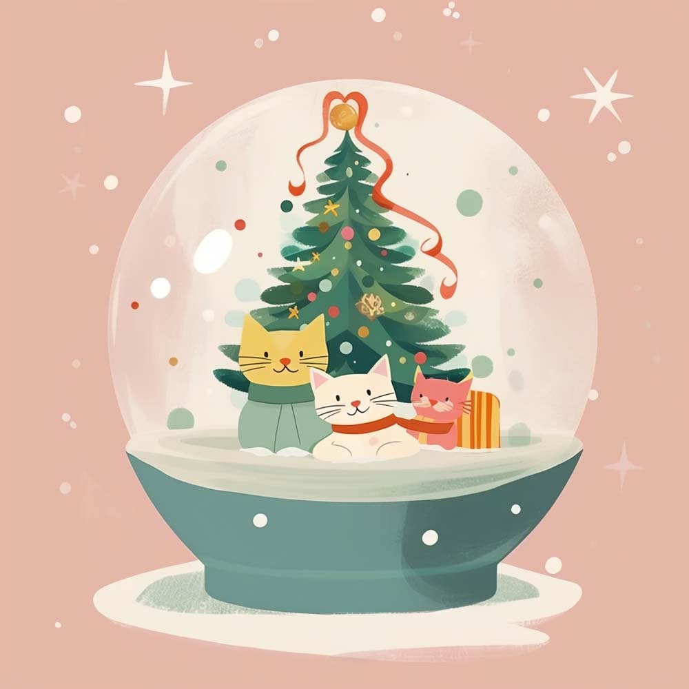 Cats christmas snow globe cross stitch kit for beginners