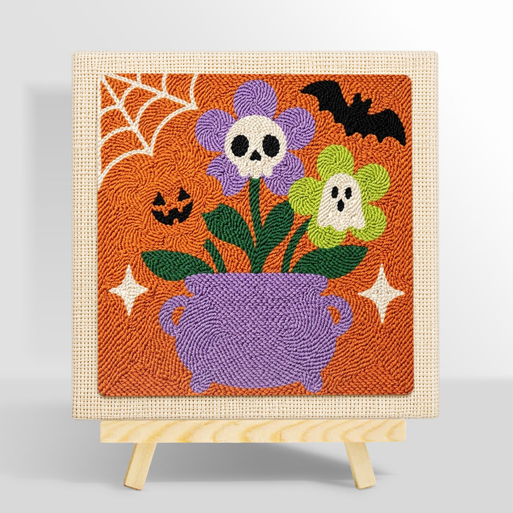 Cauldron spooky blooms punch needle kit for beginners
