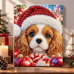 Cavalier spaniel in santa hat pearl diamond painting kit for beginners