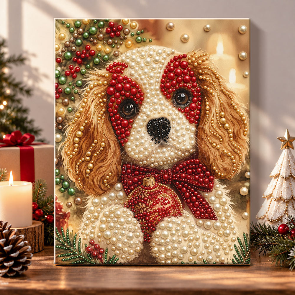 Cavalier spaniel with christmas ornament pearl diamond painting kit for beginners