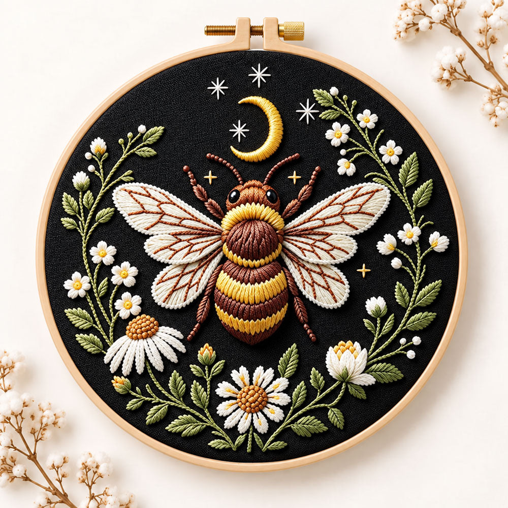 Celestial bee with daisies embroidery kit