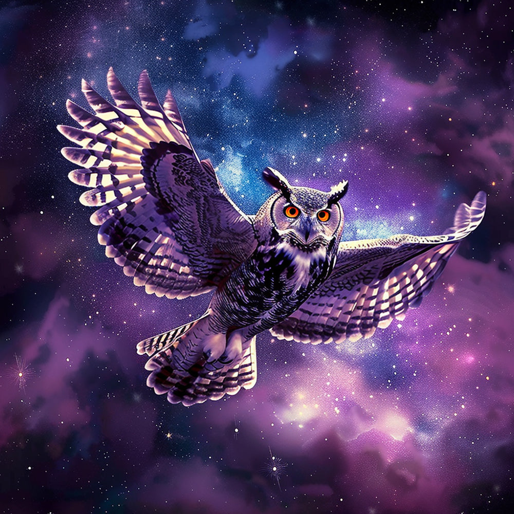 Celestial flying owl cross stitch kit for beginners