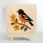 Charming bird on a flower branch punch needle kit for beginners