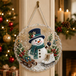 Finished charming christmas snowman spirit pearl diamond painting artwork displayed as holiday home decor