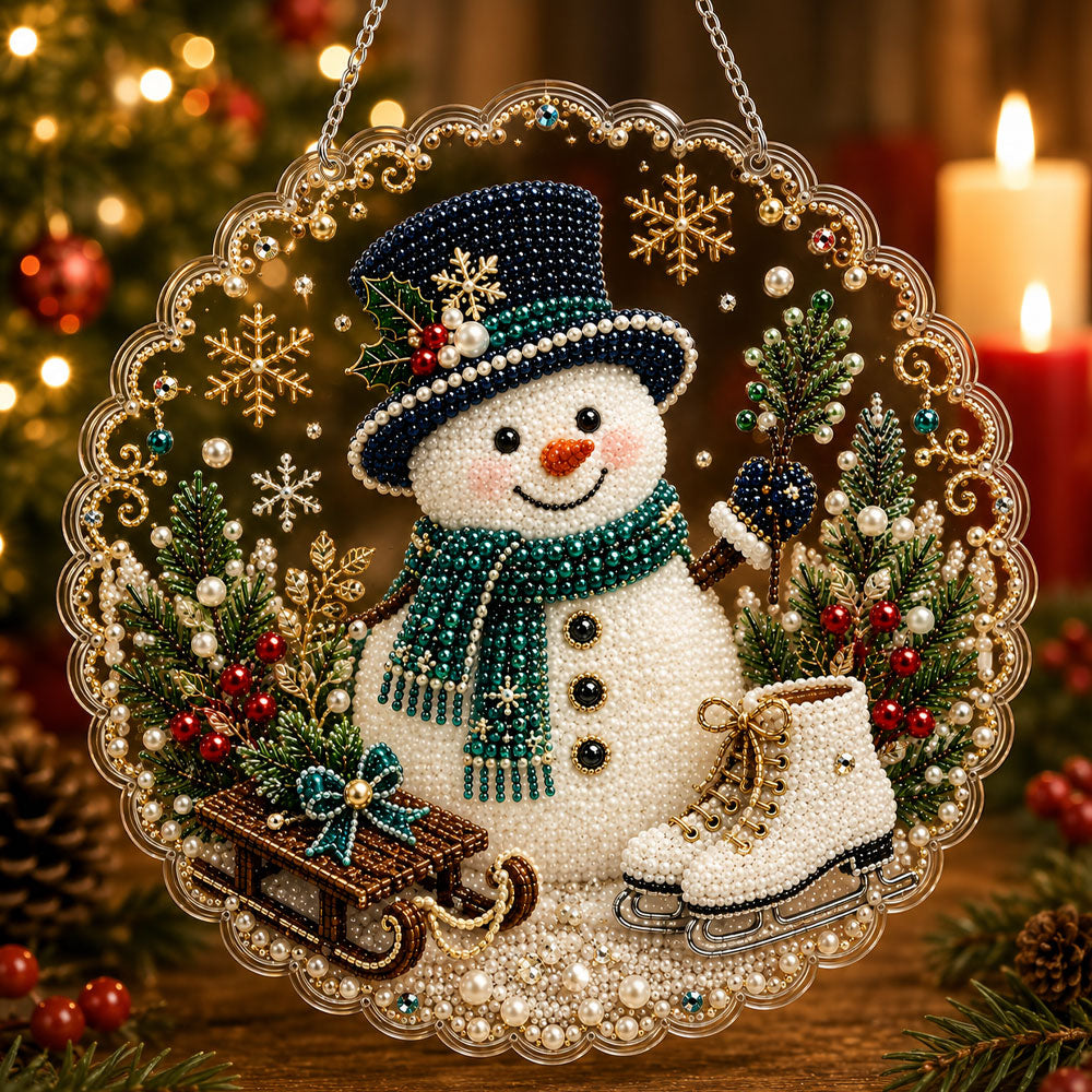 Charming christmas snowman spirit pearl diamond painting kit for beginners