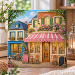 Charming european street cafe pearl diamond painting kit for beginners