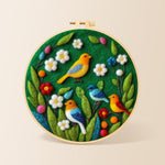 Charming flock of colorful birds needle felting kit for beginners with a round wooden frame