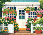 Charming flower‑filled front porch cross stitch kit for beginners