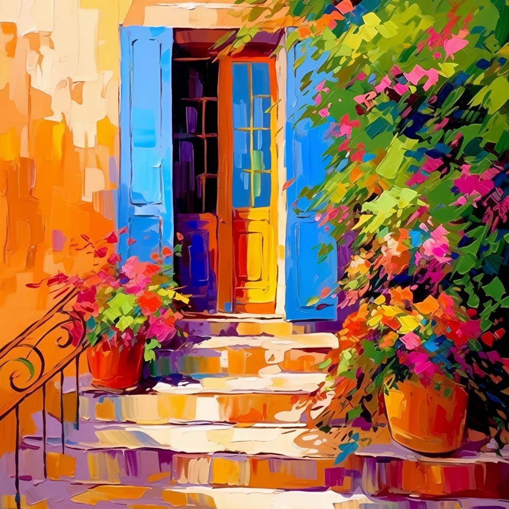 Charming french house entrance cross stitch kit for beginners