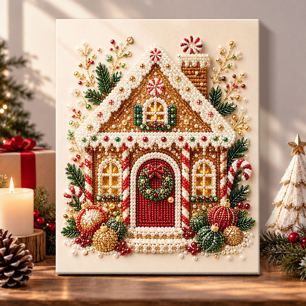 Charming gingerbread cottage pearl diamond painting kit for beginners
