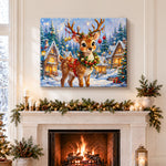 Finished charming holiday reindeer pearl diamond painting artwork displayed as holiday home decor