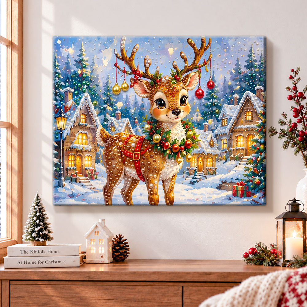 Charming holiday reindeer pearl diamond painting kit for beginners