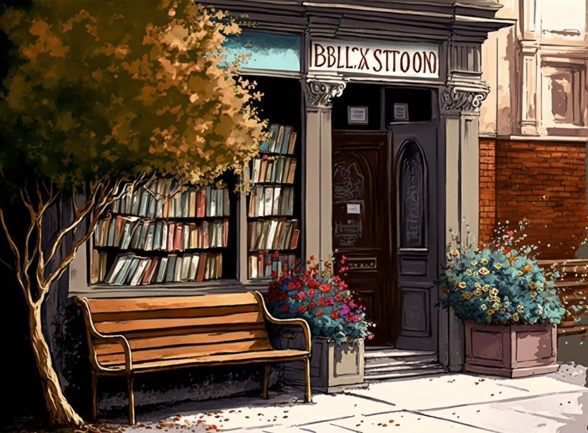 Charming old bookstore cross stitch kit for beginners