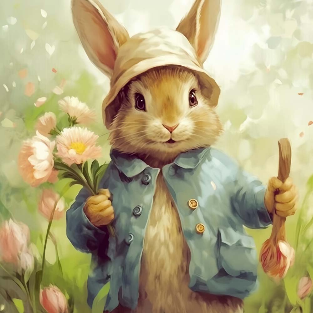 Charming rabbit in blue coat cross stitch kit for beginners