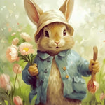 Charming rabbit in blue coat cross stitch kit for beginners