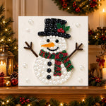 Finished charming snowman with scarf pearl diamond painting artwork displayed as holiday home decor