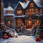 Charming winter cottage cross stitch kit for beginners