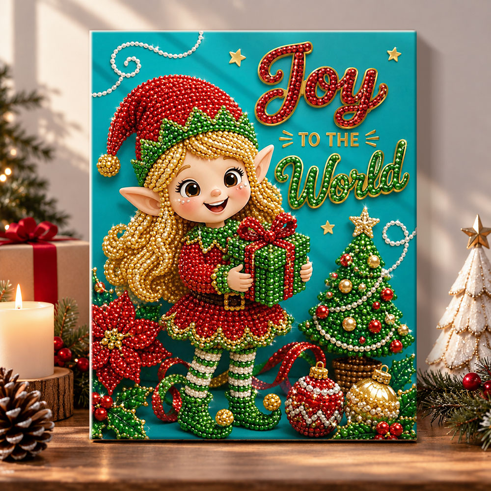 Cheerful christmas elf pearl diamond painting kit for beginners