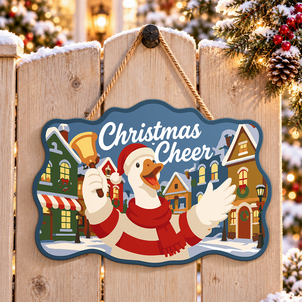 Cheerful christmas goose paint by numbers door hanger on a garden gate