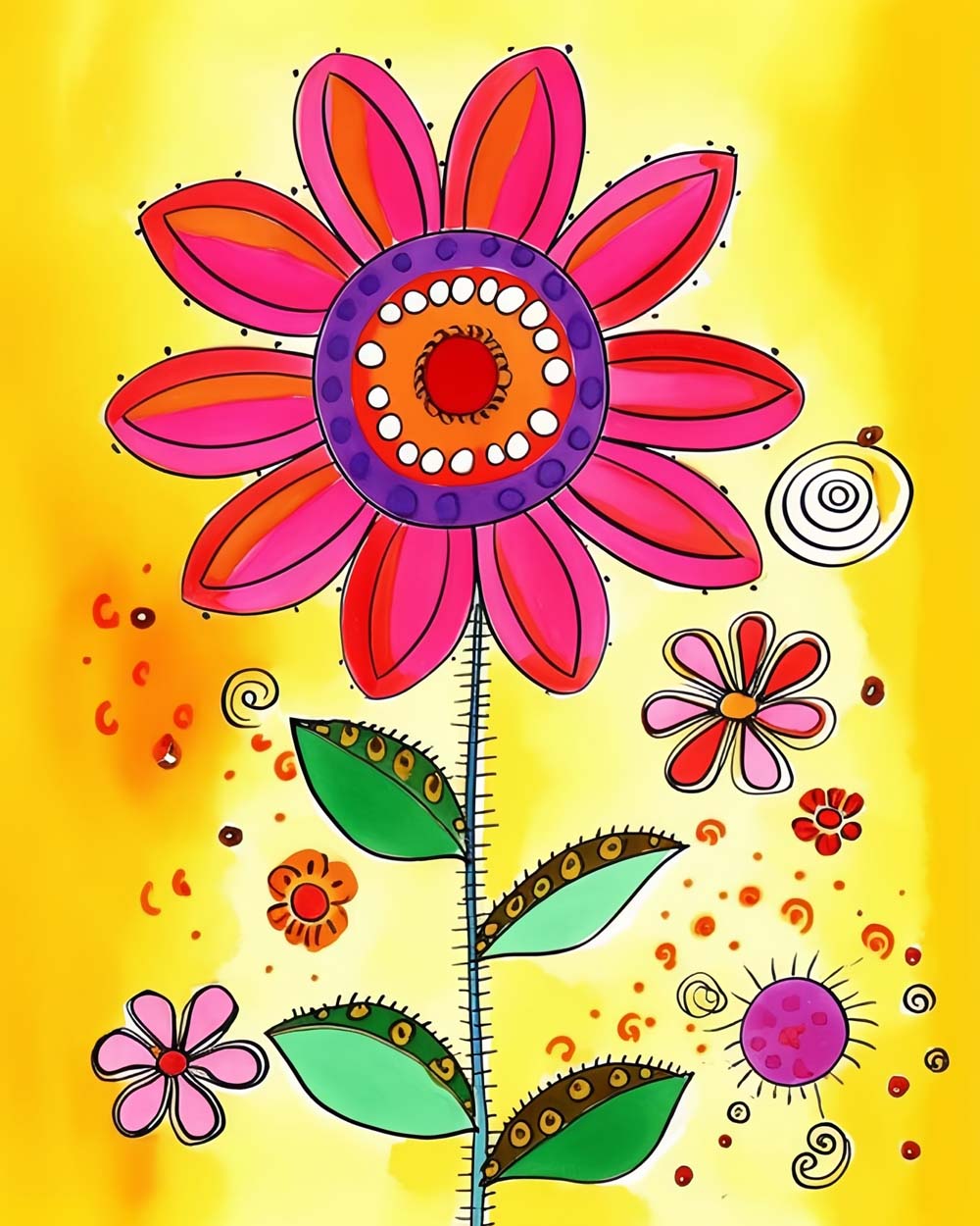 Cheerful doodle bloom cross stitch kit for beginners
