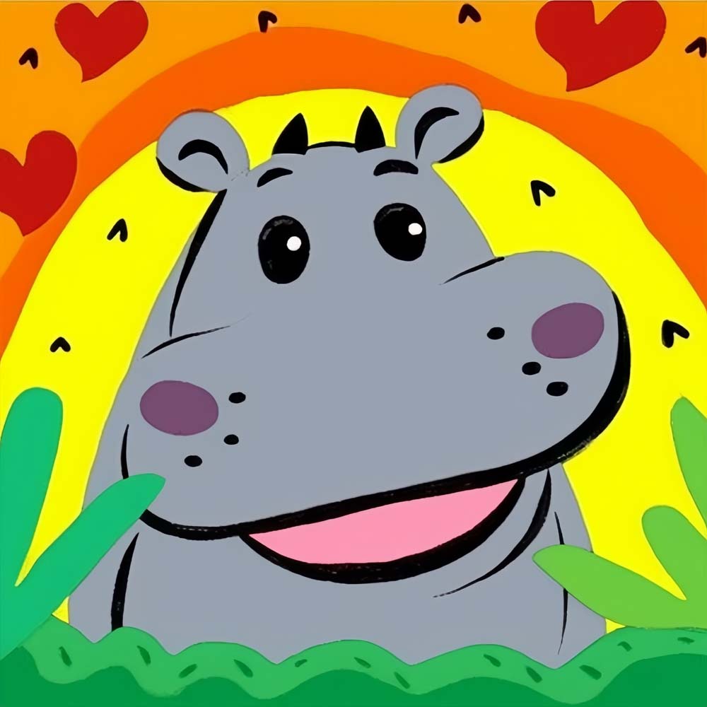 Cheerful hippo art cross stitch kit for beginners