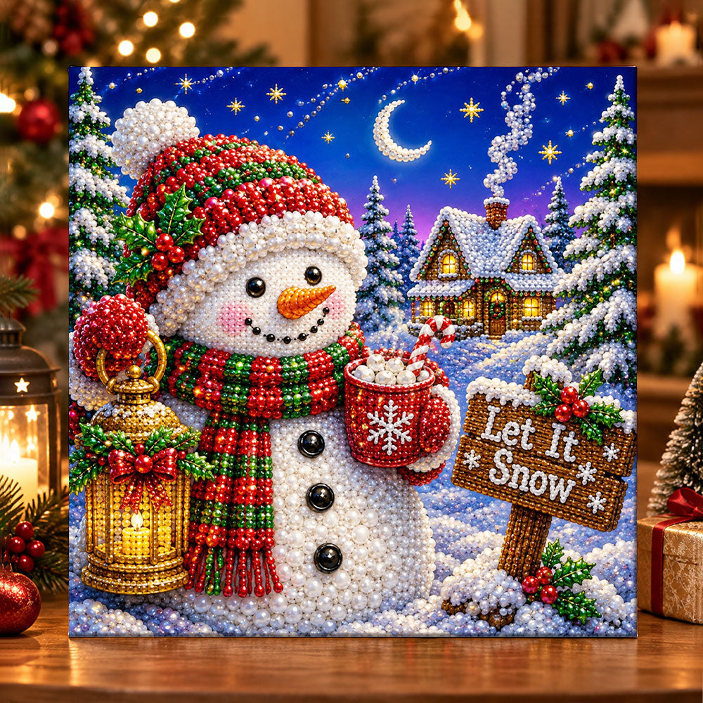 Cheerful snowman let it snow pearl diamond painting kit for beginners