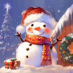 Cheerful snowman with santa hat & scarf cross stitch kit for beginners