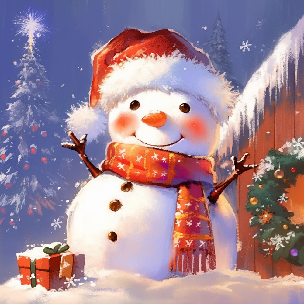 Cheerful snowman with santa hat & scarf cross stitch kit for beginners