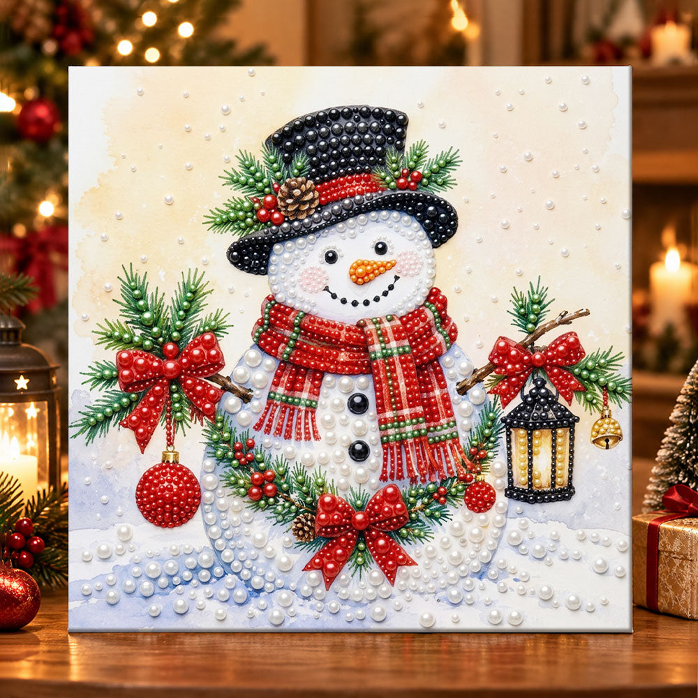 Cheerful snowman with scarf pearl diamond painting kit for beginners
