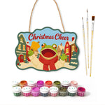 Cheerful town frog paint by numbers door hanger with paints and brushes