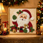 Finished cheerful waving santa pearl diamond painting artwork displayed as holiday home decor