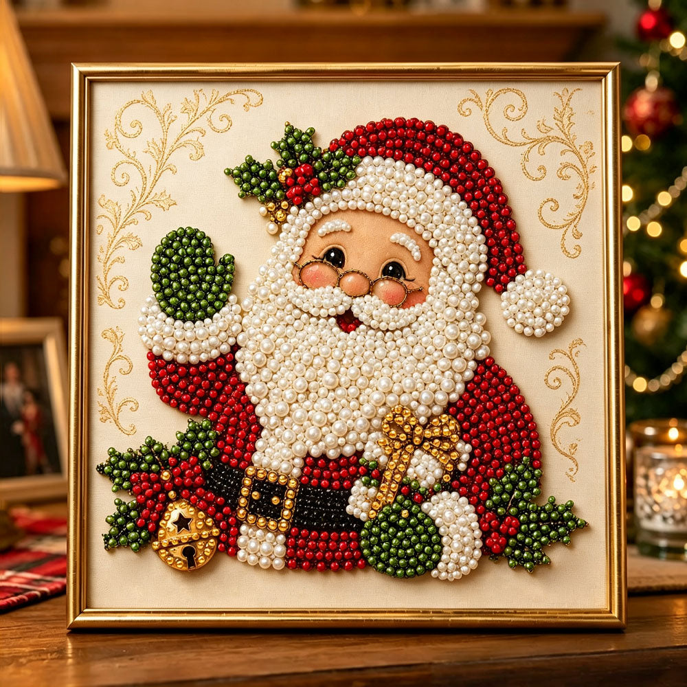 Cheerful waving santa pearl diamond painting kit for beginners