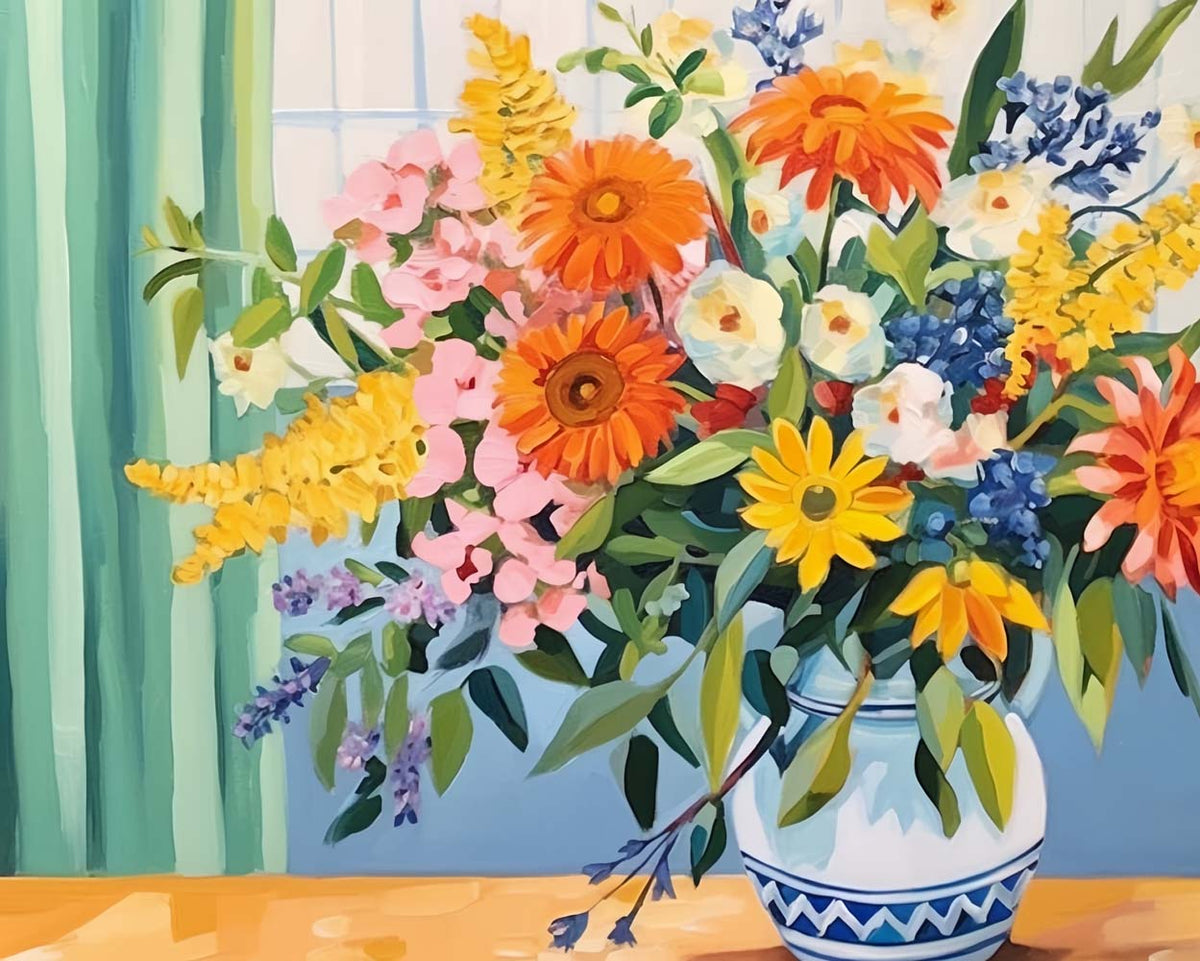 Cheerful wildflower vase art cross stitch kit for beginners