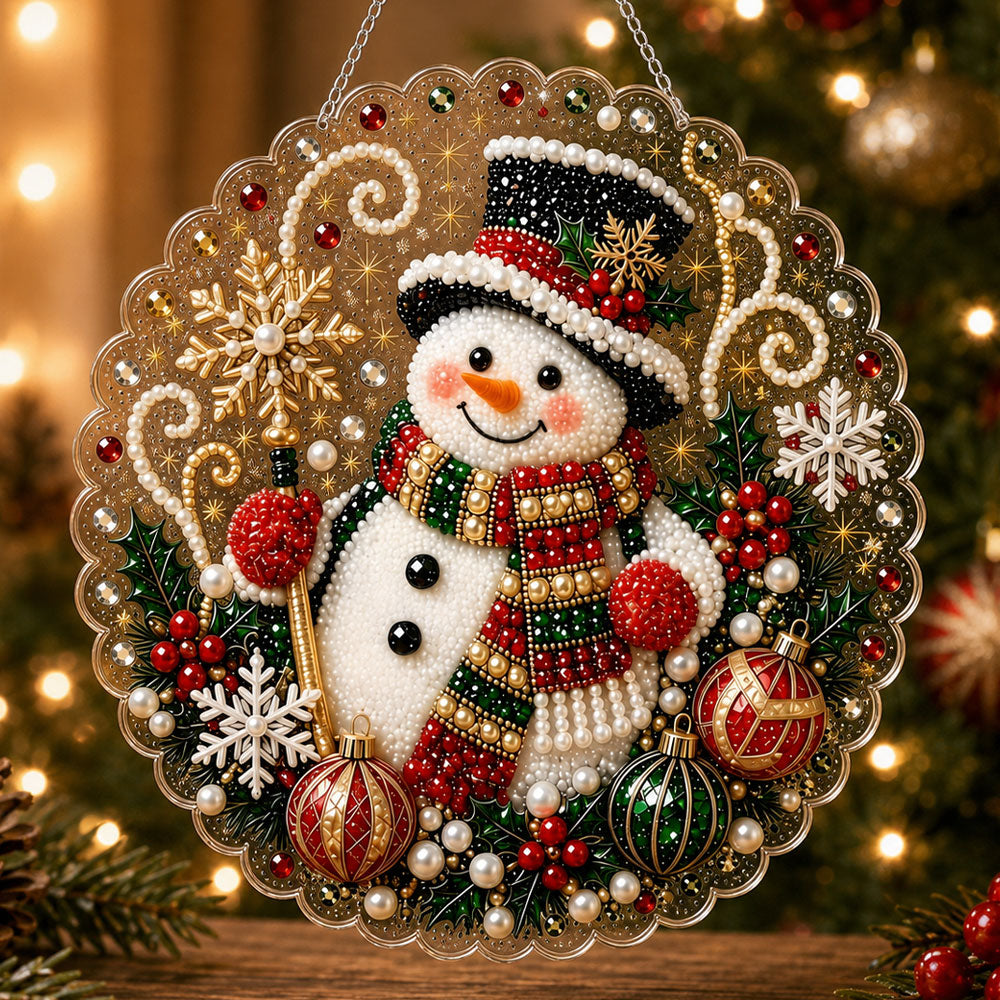 Cheerful winter snowman scene pearl diamond painting kit for beginners