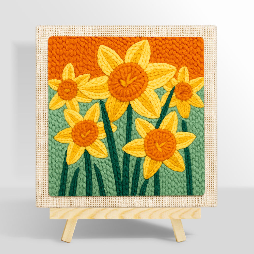Cheerful yellow daffodils punch needle kit for beginners
