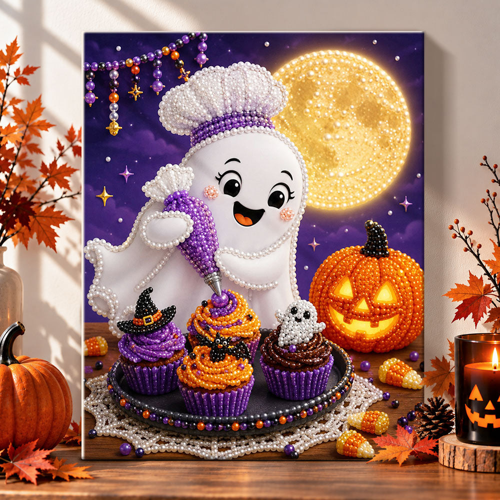 Chef ghost baking cupcakes pearl diamond painting kit for beginners