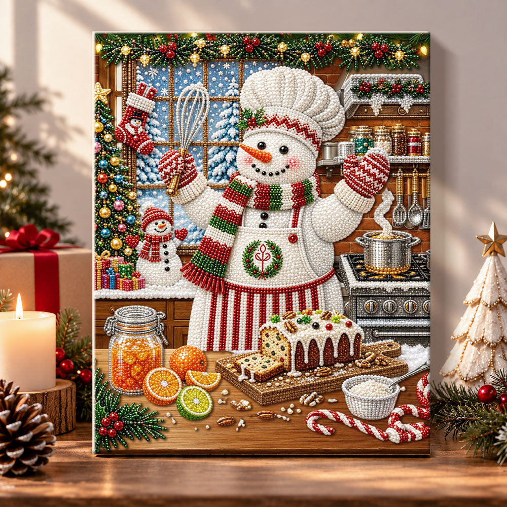 Chef snowman baking treats pearl diamond painting kit for beginners