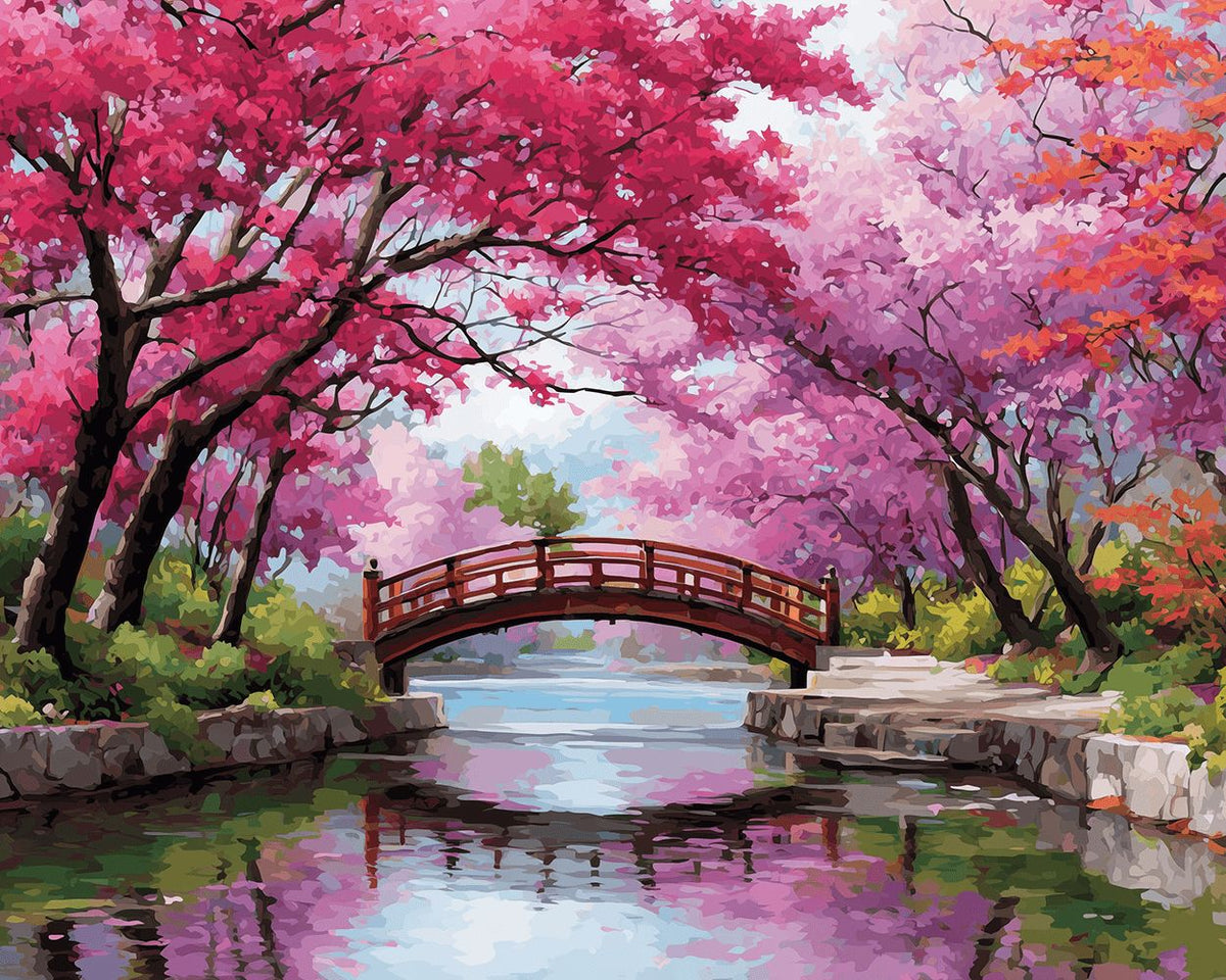 Cherry blossom arch bridge cross stitch kit for beginners