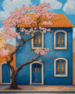 Cherry blossom blue house cross stitch kit for beginners