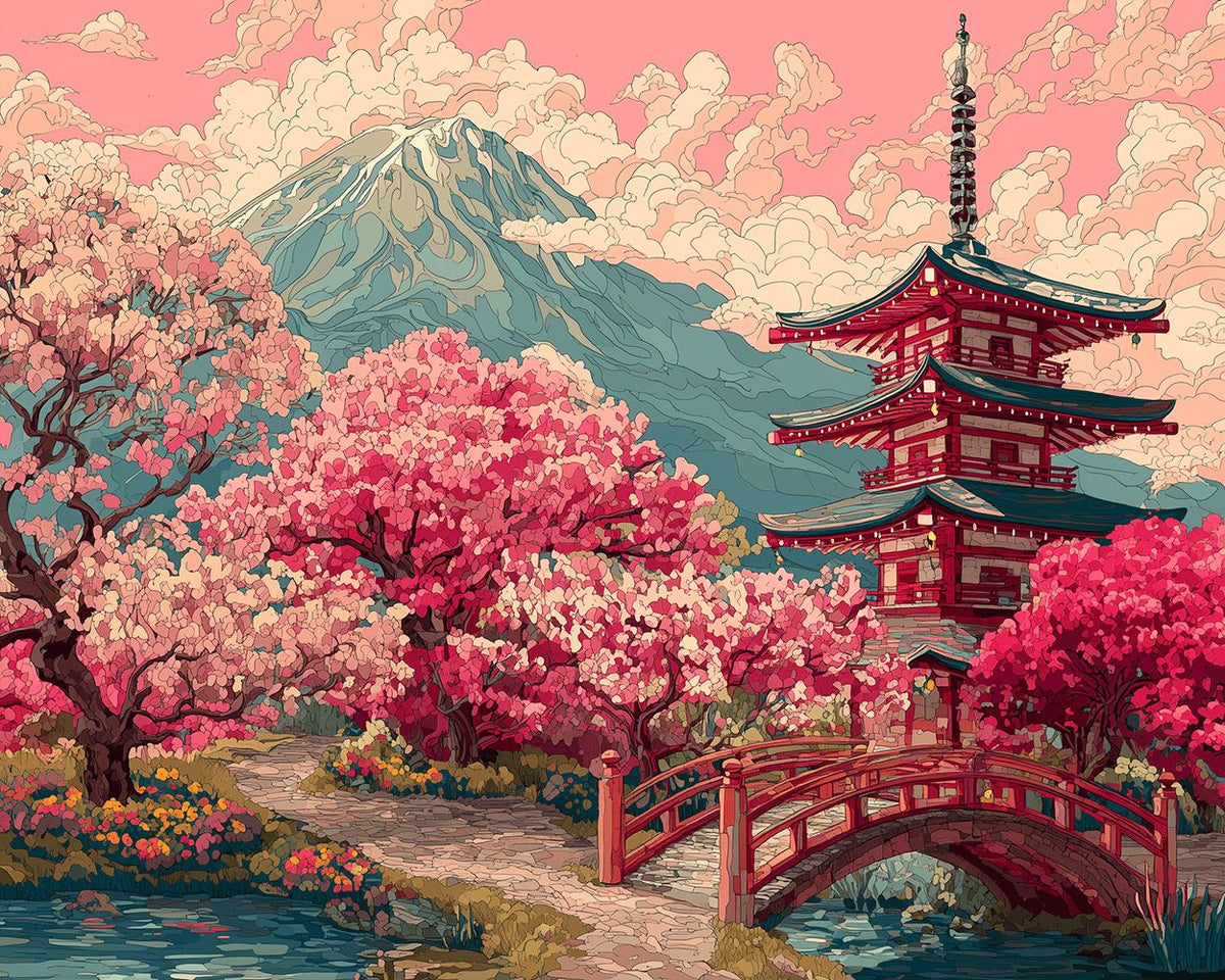 Cherry pagoda on mountain cross stitch kit for beginners