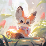 Chibi fox in forest cross stitch kit for beginners